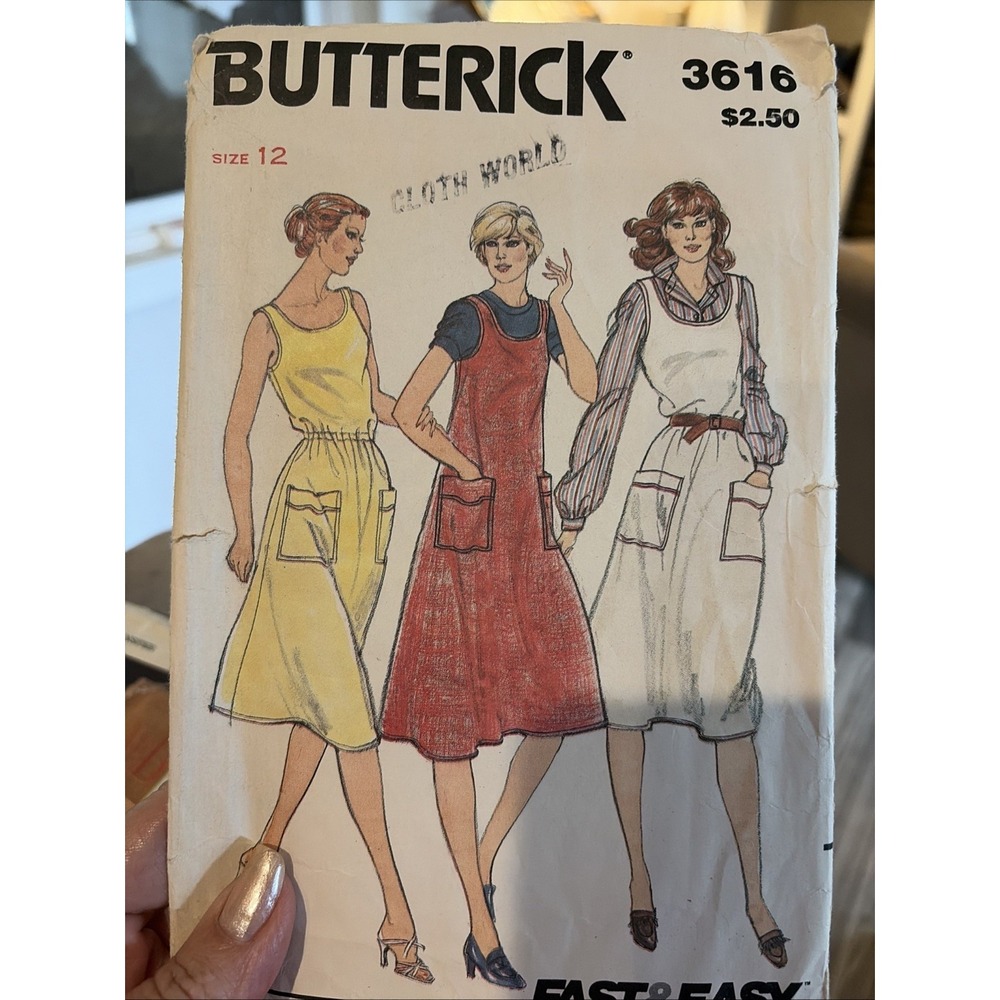 Vintage Butterick 3616 Dress Jumper Sewing Pattern Cut Complete Size 12
